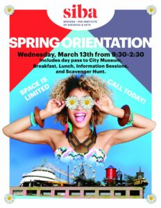 Spring Orientation ad with woman and carnival