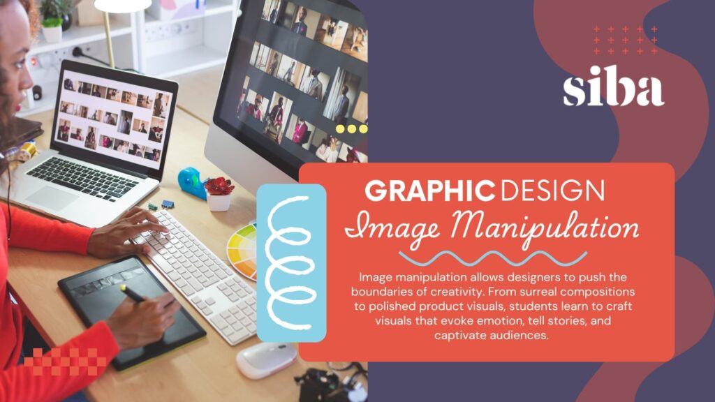 Image Manipulation with a Graphic Artist working with photos on a desktop computer