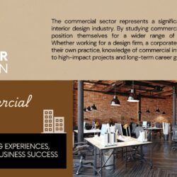 Commercial Design is important when studying Interior Design with a picture of a commercial office space with tables and chairs