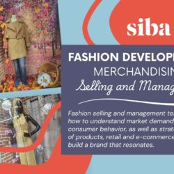 Dress, sweater and jeans in retail shopping window along with students in a class room studying fashion