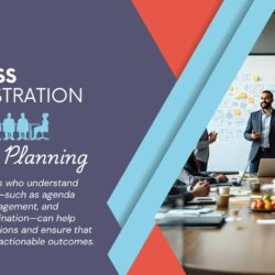 Meeting Planning Matters with a picture of people meeting around a conference room table with a white board with post it notes of ideas